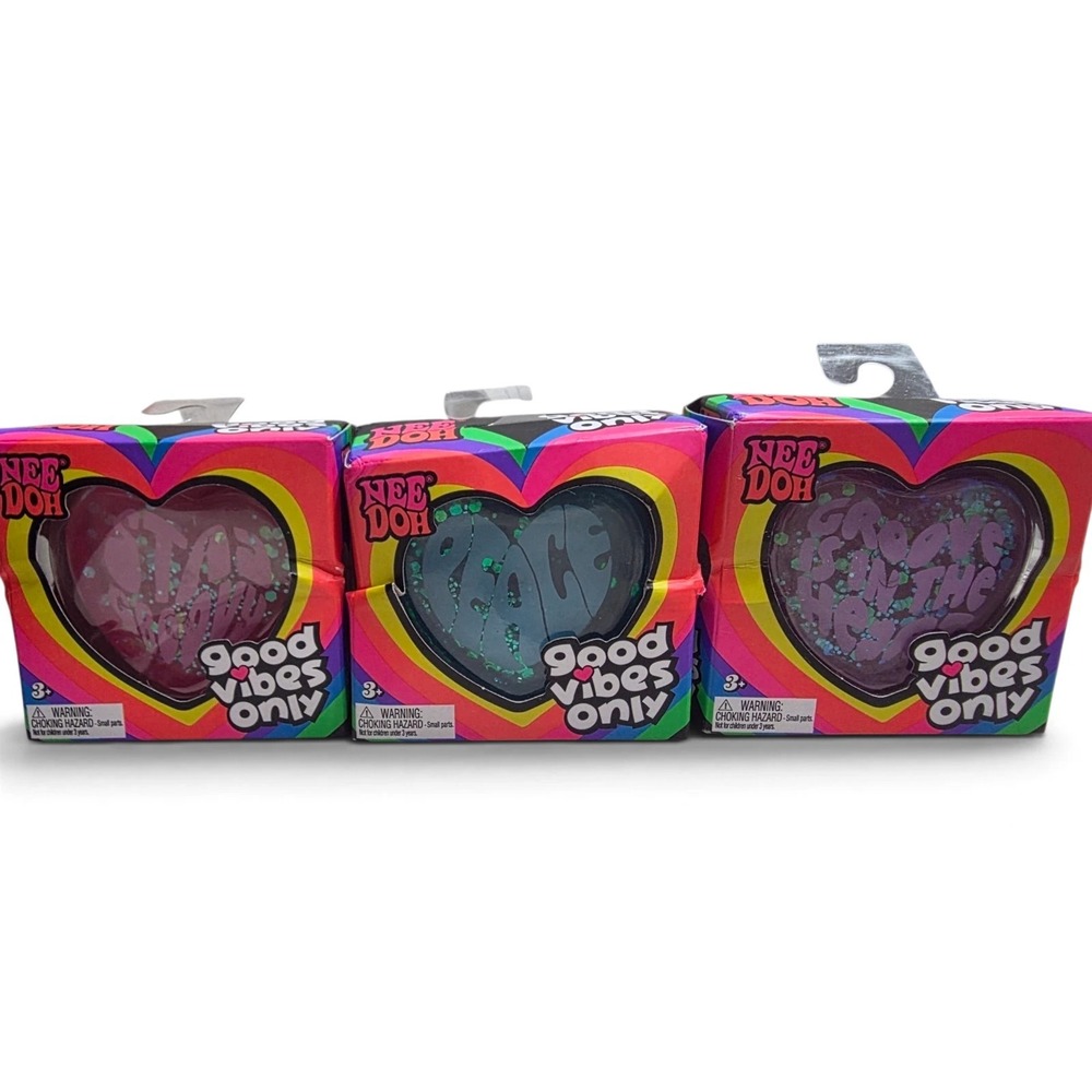 NeeDoh Good Vibes Only Heart Squishy Set 3pk Stay Groovy Peace Schylling